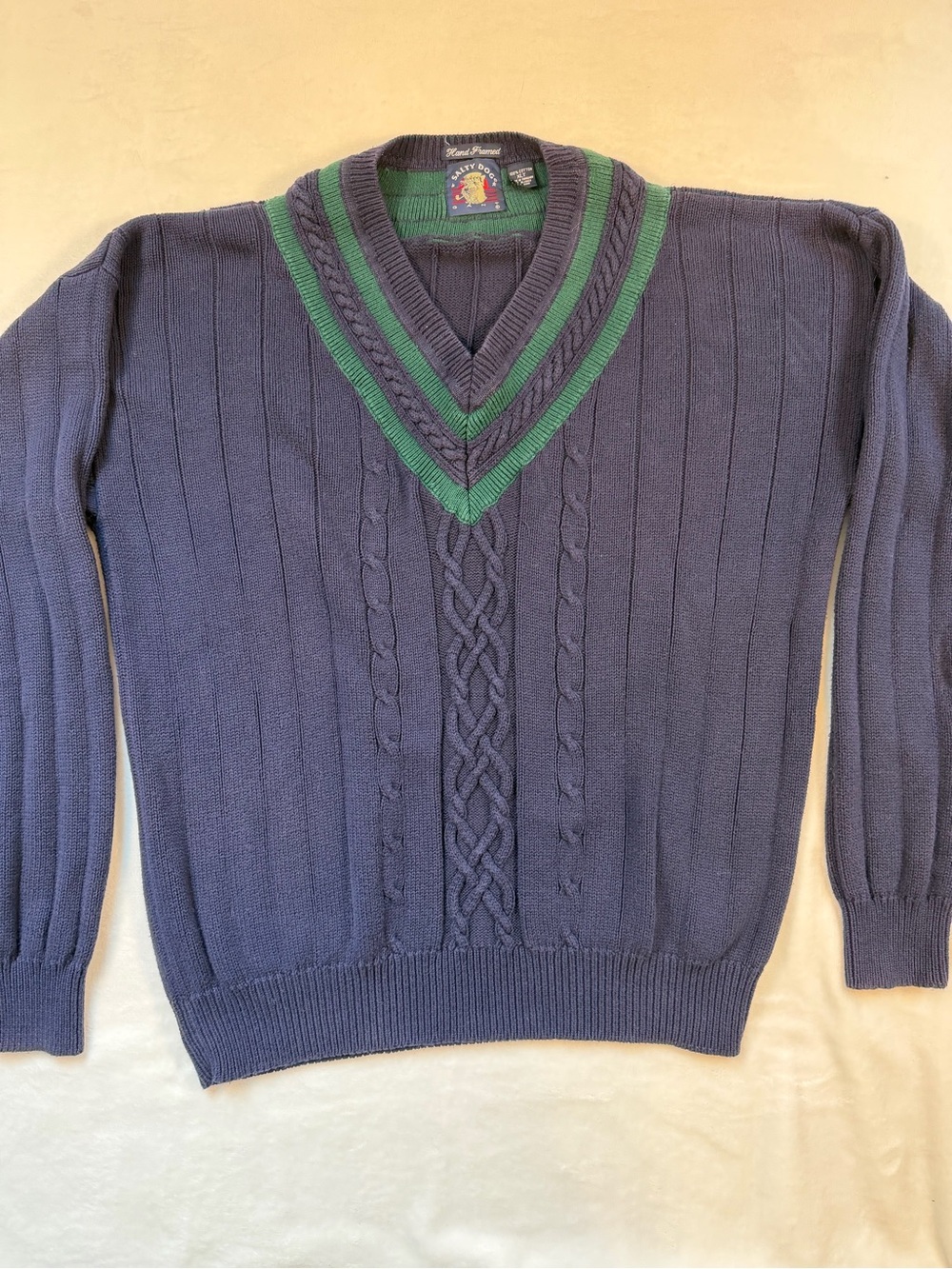 Gant Hand Framed Cable Knit Vintage 90s Striped V-Neck Sweater